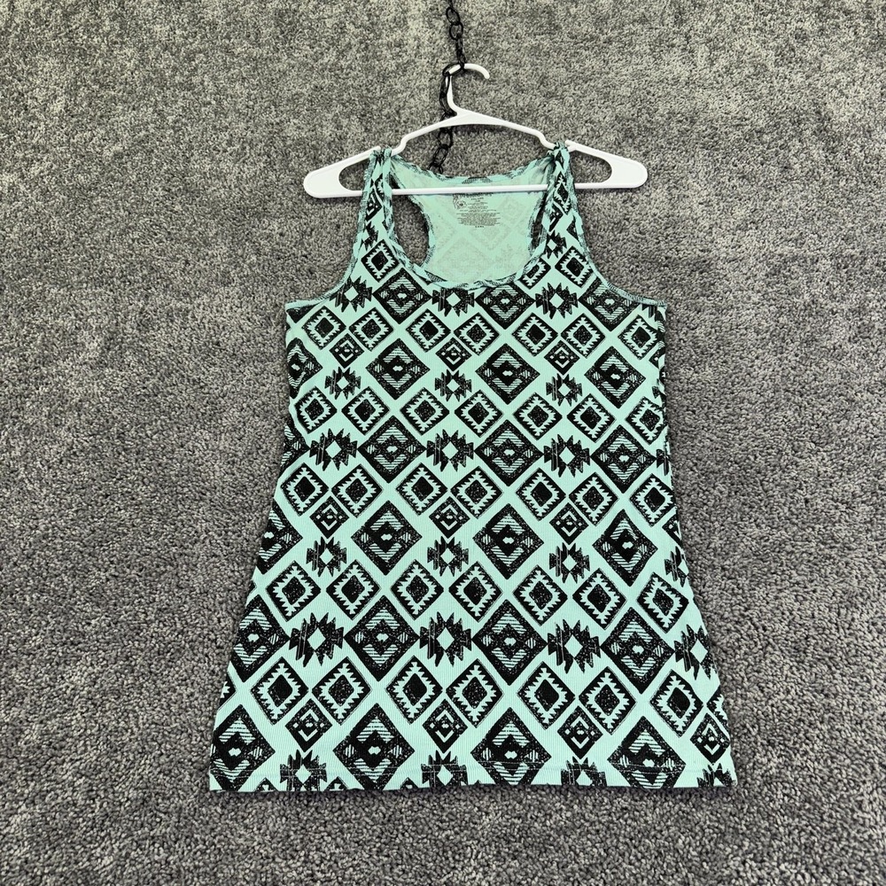 No Boundaries Tank Top Womens 2XL Blue Black Geometric Racerback Summer Casual
